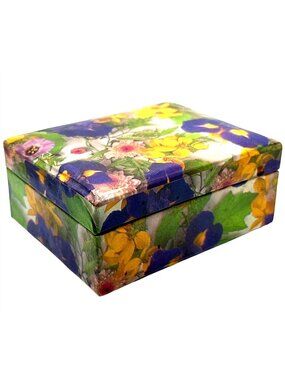 Spring Floral Trinket Box Giftbox for Keepsakes Jewelry Attached Lid